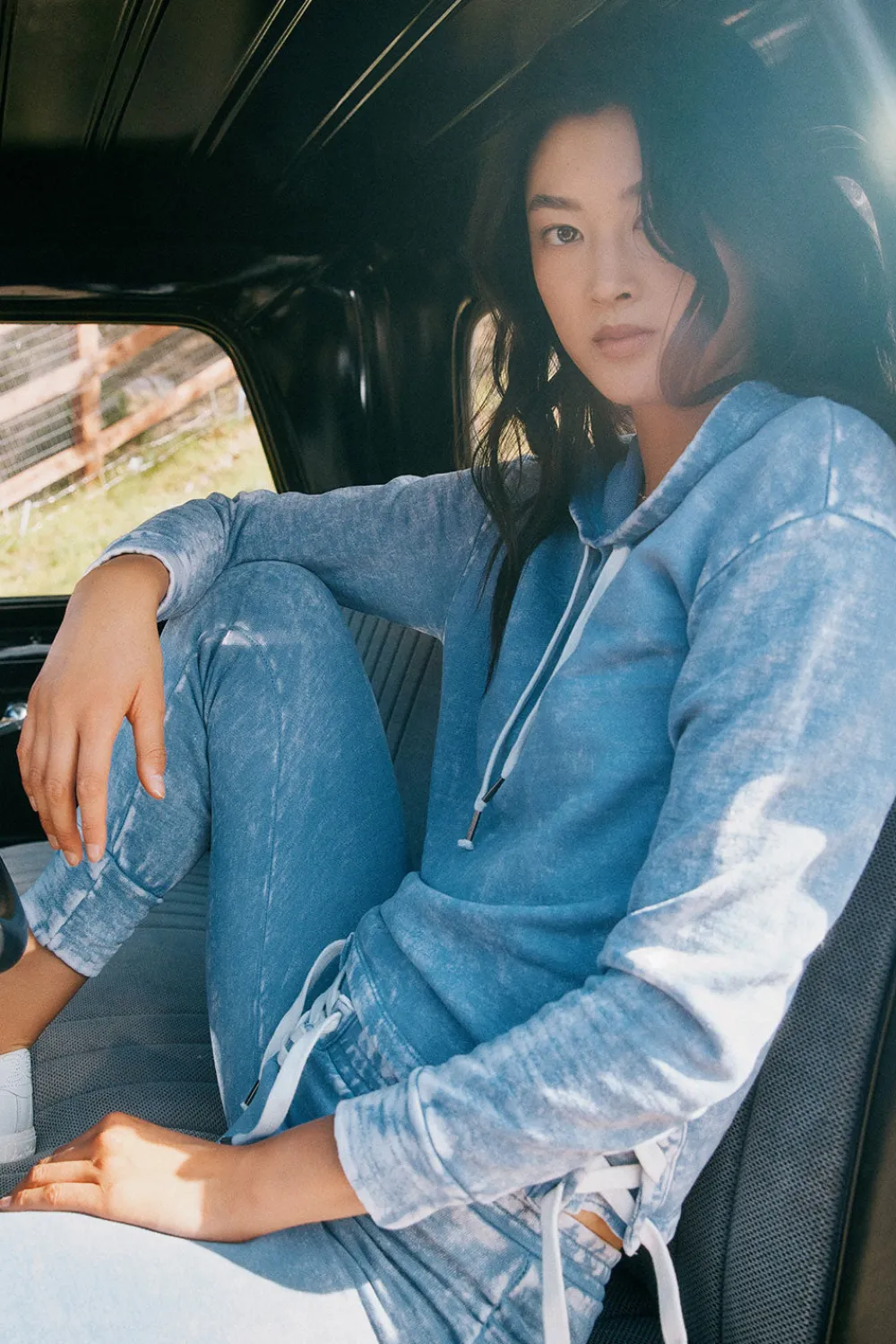 Online Long Sleeve Hoodie With Lace Up Sides Women Outerwear|Tops