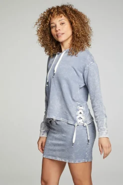 Online Long Sleeve Hoodie With Lace Up Sides Women Outerwear|Tops