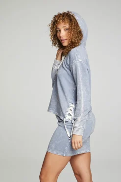 Online Long Sleeve Hoodie With Lace Up Sides Women Outerwear|Tops