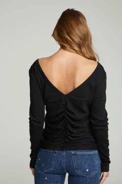 Discount Long Sleeve Shirred V-back Tee Women Tops