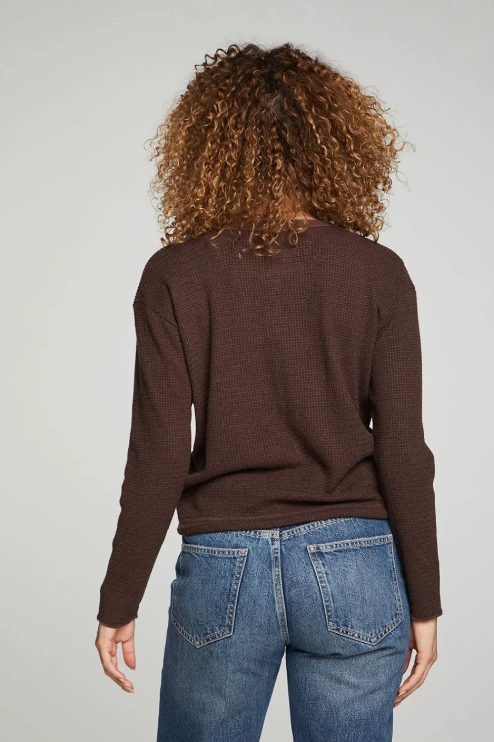 Cheap Long Sleeve Snap Henley Drawstring Waist Tee Women Tops