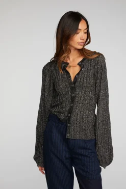 Fashion Lurex Rib Knit Long Sleeve Tunic Women Tops