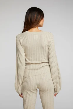 Hot Lurex Rib Knit Long Sleeve Tunic Women Tops