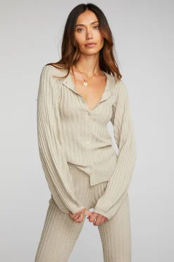 Hot Lurex Rib Knit Long Sleeve Tunic Women Tops