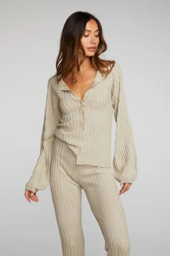 Hot Lurex Rib Knit Long Sleeve Tunic Women Tops