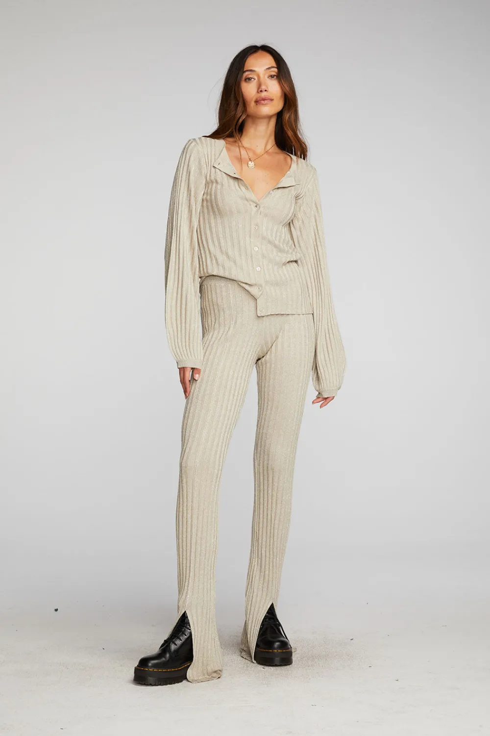 Hot Lurex Rib Knit Long Sleeve Tunic Women Tops