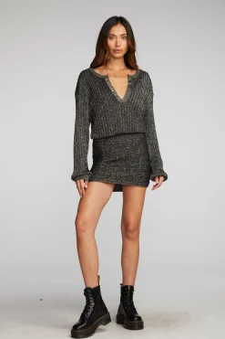 Cheap Lurex Rib Knit Mini Dress With Shirring Women Loungewear|Dresses
