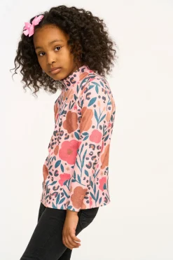 Clearance Lynn Dark Floral & Leopard Print Mock Turtle Neck Kids Girls