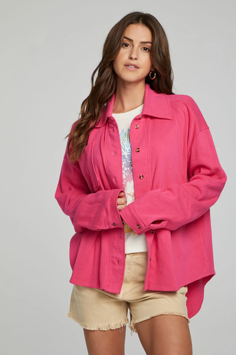 Hot Malone Button Down - Fuchsia Women Outerwear|Loungewear
