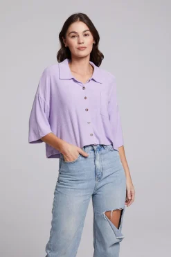 Hot Marine Crop Button Down - Digital Lavender Women Loungewear|Tops