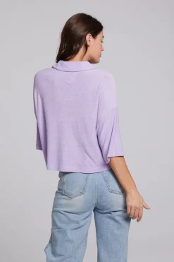 Hot Marine Crop Button Down - Digital Lavender Women Loungewear|Tops