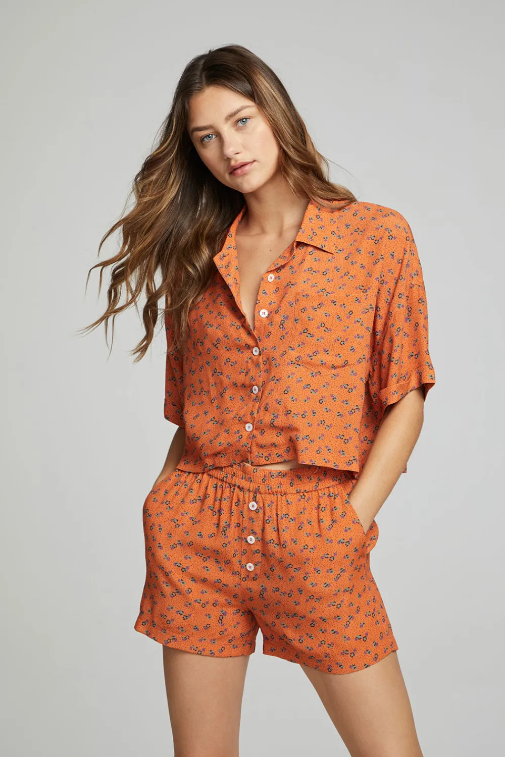 Flash Sale Marine Crop Button Down - Tigerlily Floral Print Women Loungewear|Tops