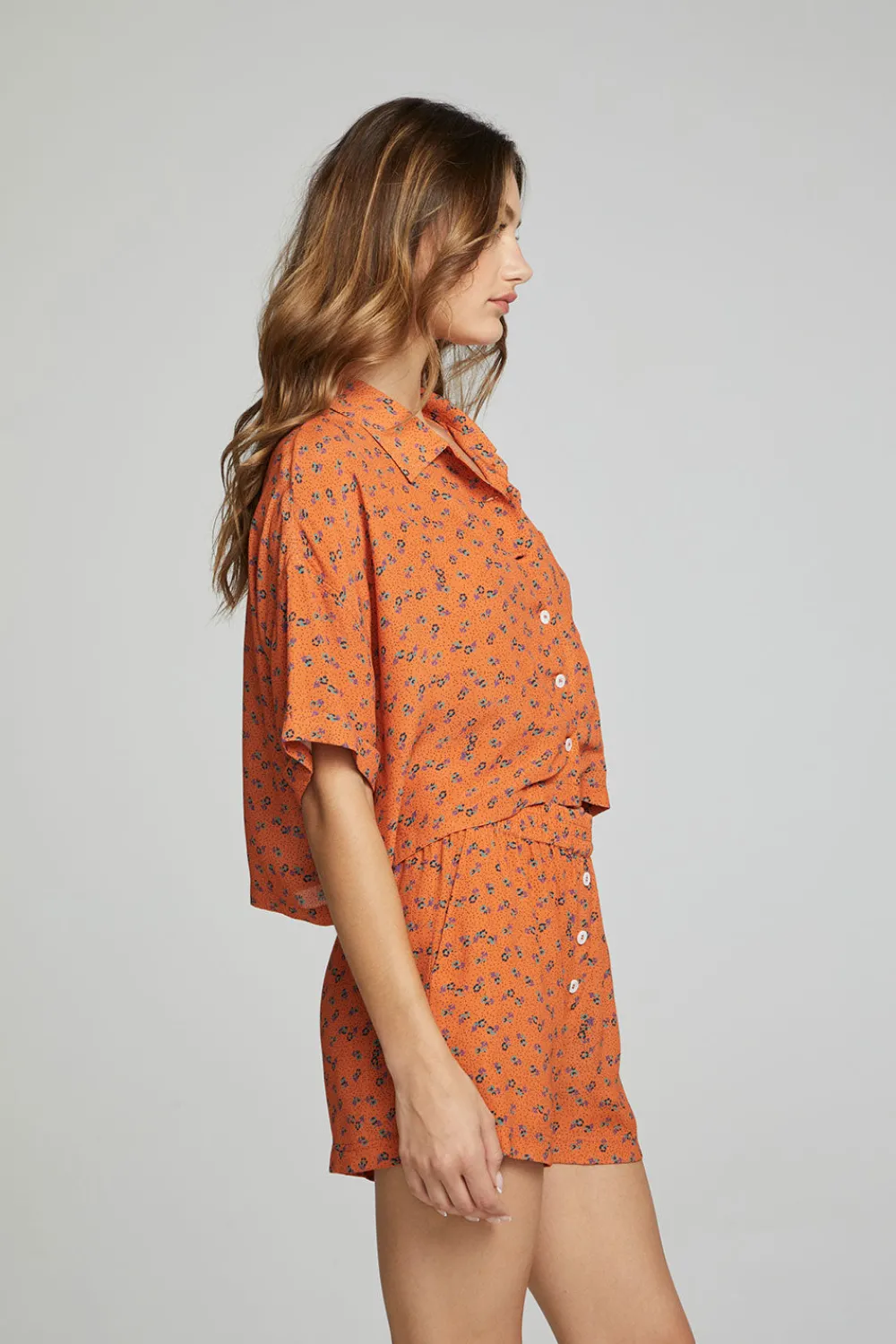 Flash Sale Marine Crop Button Down - Tigerlily Floral Print Women Loungewear|Tops