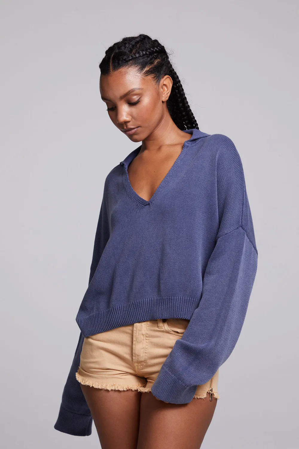 Shop Mercury Washed Indigo Crop Pullover Women Outerwear|Loungewear