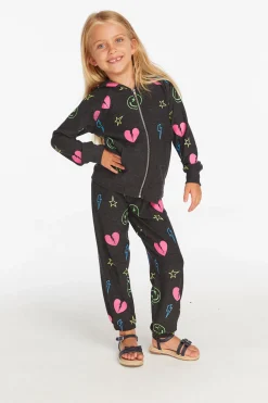 Best Neon Heart & Smiles Girls Zip-up Hoodie Kids Girls