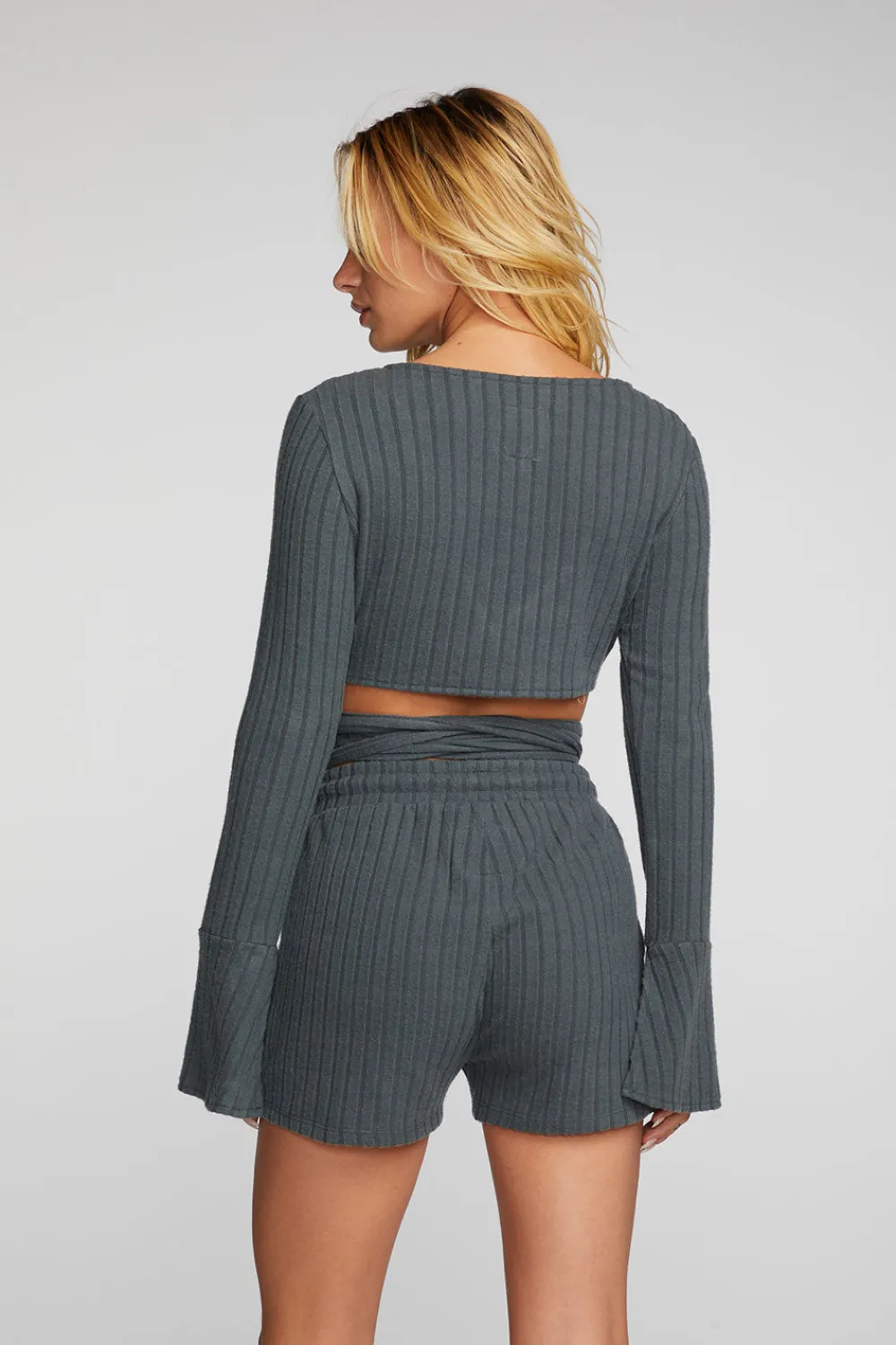 Clearance Poor Boy Rib Long Sleeve Wrap Top Women Tops
