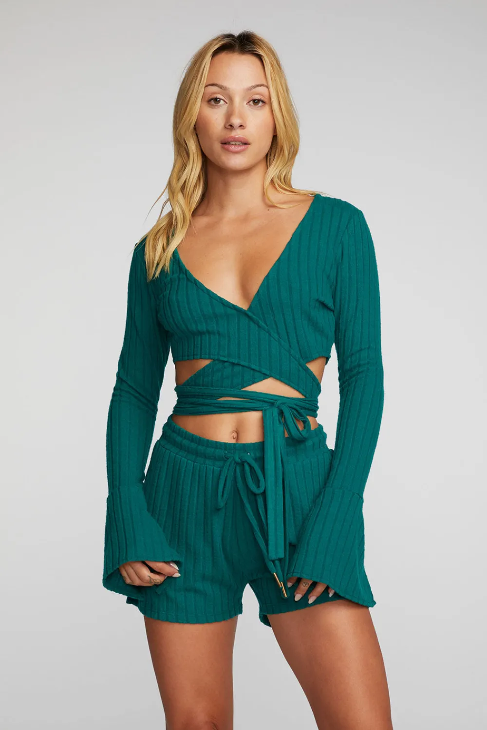 Sale Poor Boy Rib Long Sleeve Wrap Top Women Tops