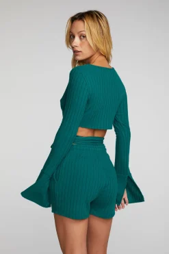 Sale Poor Boy Rib Long Sleeve Wrap Top Women Tops