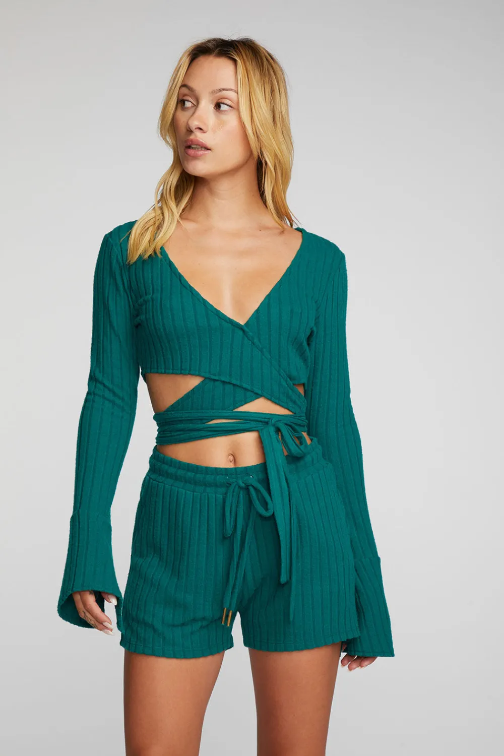 Sale Poor Boy Rib Long Sleeve Wrap Top Women Tops
