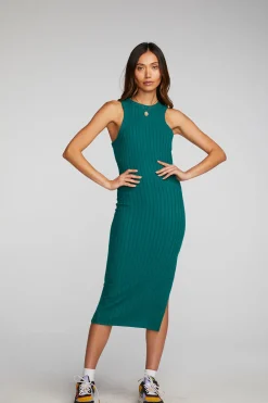 Best Poor Boy Rib Midi Dress With Side Slit Women Dresses