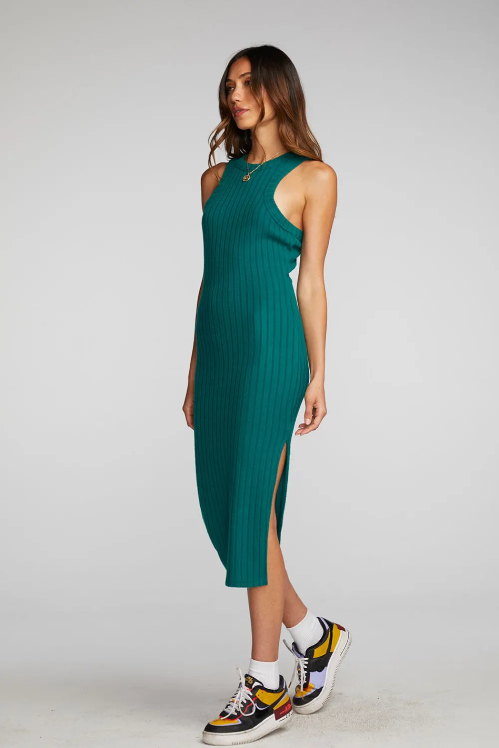 Best Poor Boy Rib Midi Dress With Side Slit Women Dresses