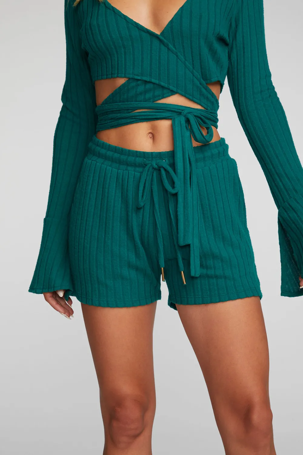 Store Poor Boy Rib Shorts With Shoestring Tie Women Loungewear|Bottoms