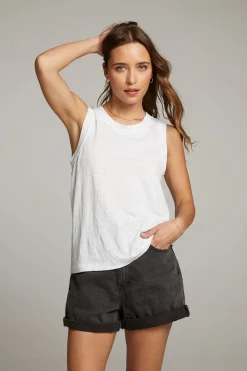 Sale Raw Edge White Muscle Tank Women Loungewear|Tops