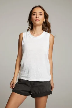 Sale Raw Edge White Muscle Tank Women Loungewear|Tops