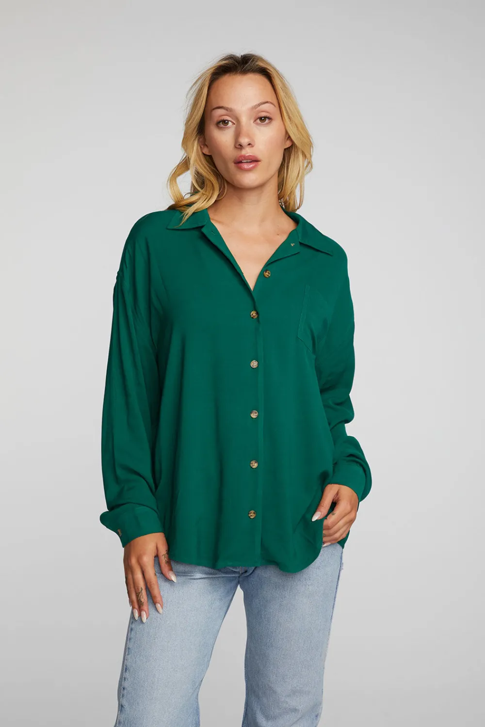 Hot Rayon Woven Long Sleeve Button Down Women Loungewear|Tops