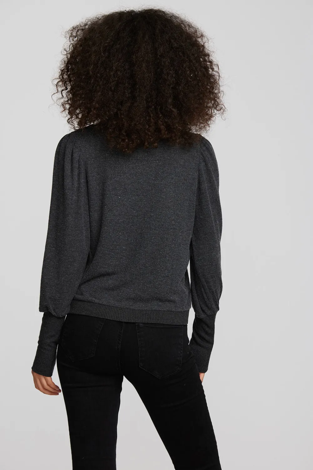 Store Recycled Bliss Knit Crewneck Pullover With Rib And Puff Sleeve Women Tops