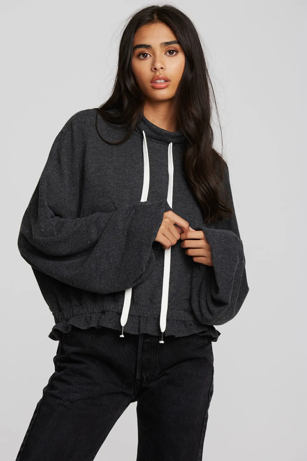 Cheap Recycled Bliss Knit Cropped Pullover With Elastic Waist & Sleeve Women Tops