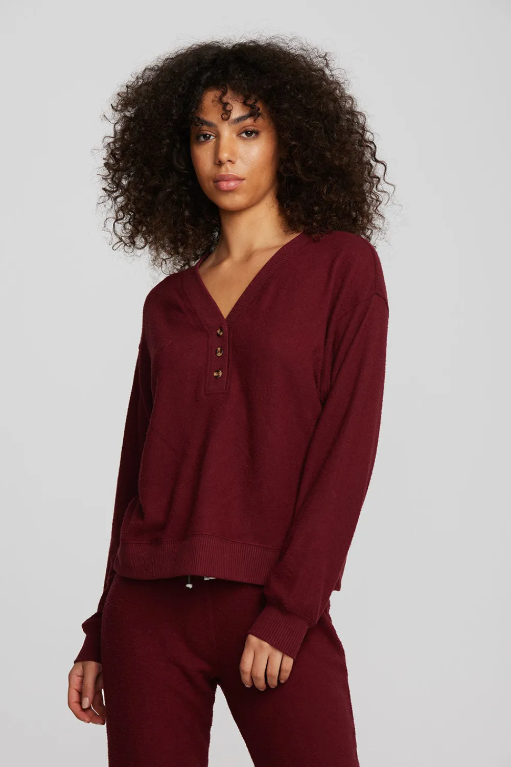 New Recycled Bliss Knit Long Sleeve Henley With Rib Women Loungewear|Tops