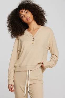 Cheap Recycled Bliss Knit Long Sleeve Henley With Rib Women Loungewear|Tops