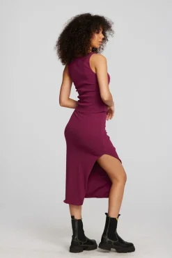 Cheap Recycled Vintage Rib Midi Skirt With Shirring And Side Slit Women Bottoms