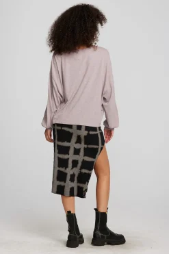 Online Recycled Vintage Rib Midi Skirt With Shirring And Side Slit Women Bottoms