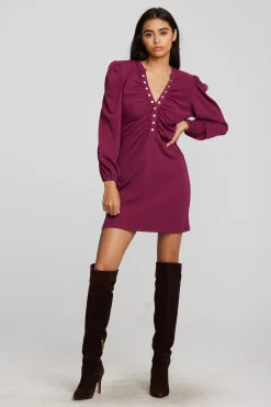Outlet Recycled Vintage Rib Mini Dress With Deep V And Pearl Snaps Women Dresses