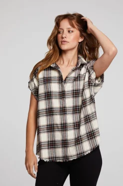 Best Sale Rhythm Americana Plaid Button Down Women Loungewear|Tops
