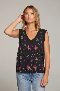 Online Rolled Night Palm Armhole V-neck Muscle Tank Women Loungewear|Tops