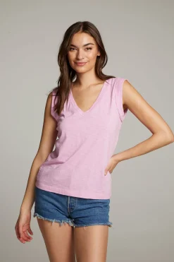 New Rolled Pastel Lavender Armhole V-neck Muscle Tank Women Loungewear|Tops