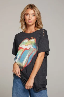 Best Sale Rolling Stones Classic Logo Distressed Tee Women Loungewear|Music