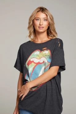 Best Sale Rolling Stones Classic Logo Distressed Tee Women Loungewear|Music