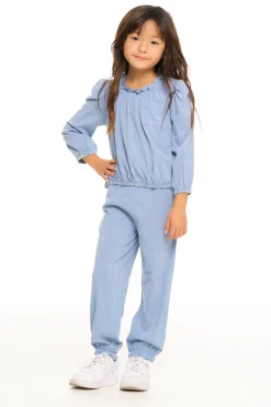 Online Ruffle Neck Pocket Shirred Tee Kids Girls
