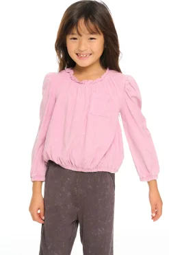 Hot Ruffle Neck Pocket Shirred Tee Kids Girls