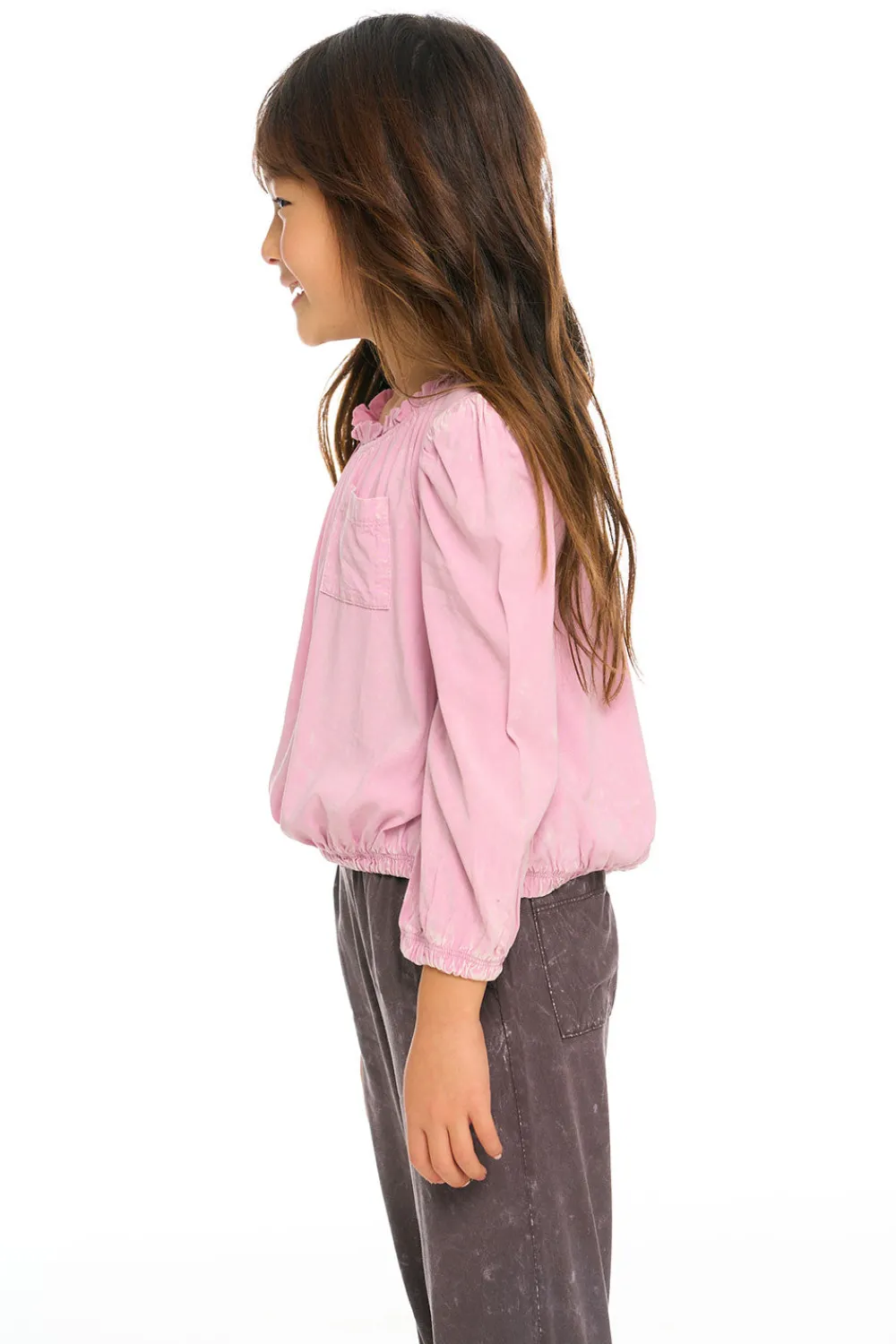 Hot Ruffle Neck Pocket Shirred Tee Kids Girls