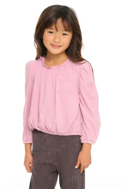 Hot Ruffle Neck Pocket Shirred Tee Kids Girls