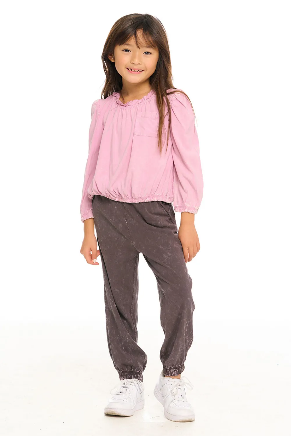 Hot Ruffle Neck Pocket Shirred Tee Kids Girls