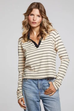 Shop Sausalito Black Sand Stripe Long Sleeve Women Loungewear|Tops