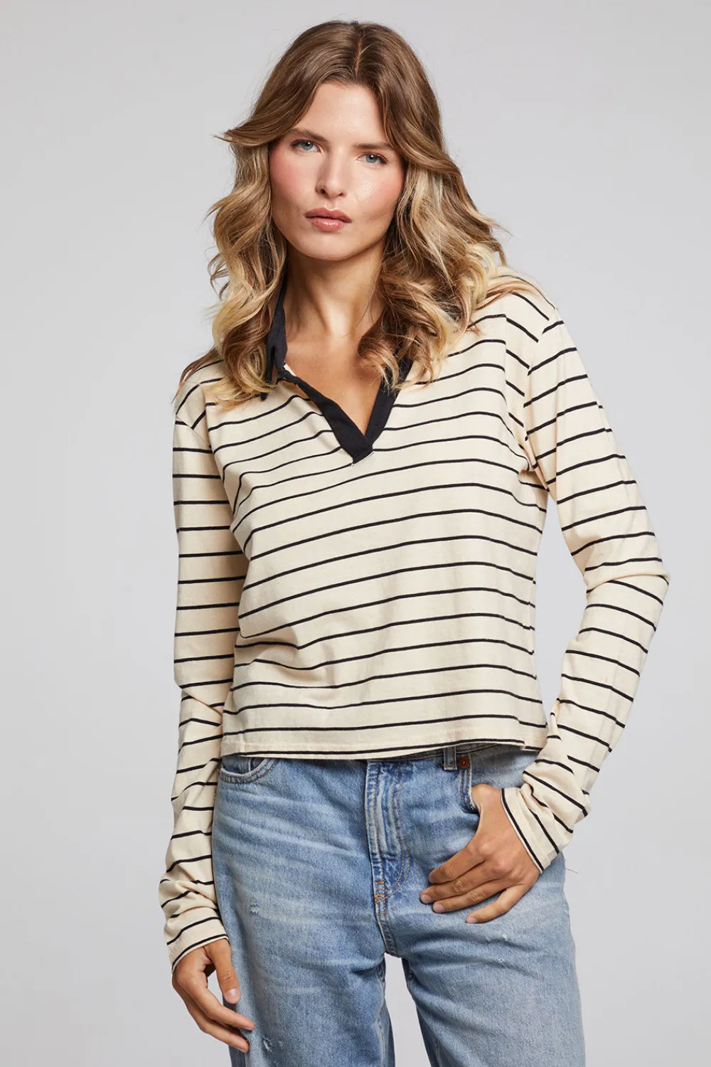 Shop Sausalito Black Sand Stripe Long Sleeve Women Loungewear|Tops