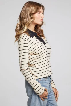 Shop Sausalito Black Sand Stripe Long Sleeve Women Loungewear|Tops