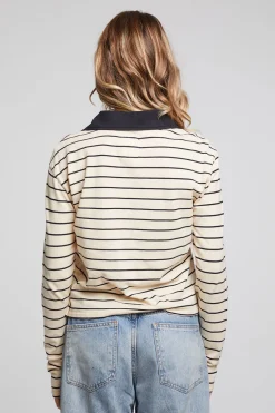 Shop Sausalito Black Sand Stripe Long Sleeve Women Loungewear|Tops